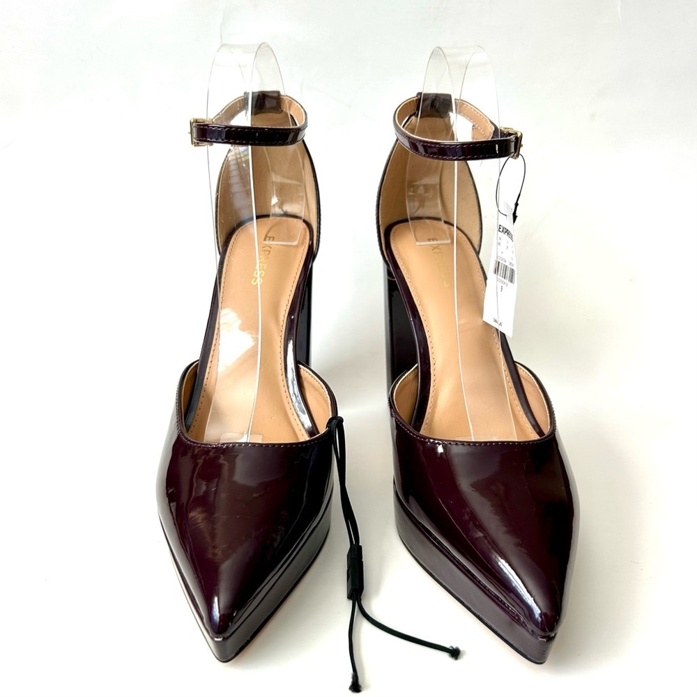 Express Closed Pointed Toe Platform Pumps High Heel Mary Jane Eggplant Size 9 - Picture 7 of 13